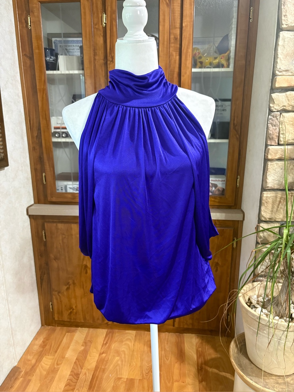 Express size medium purple high neck halter w/ large keyhole in back lined